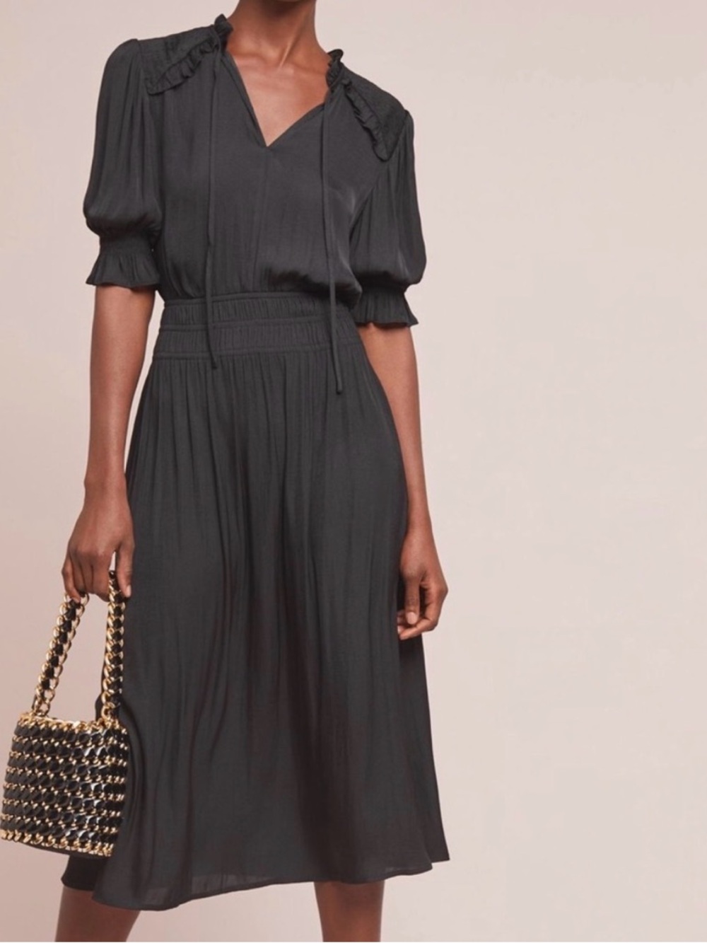 Current Air Cape May Black Midi Ruffle Dress Size Small